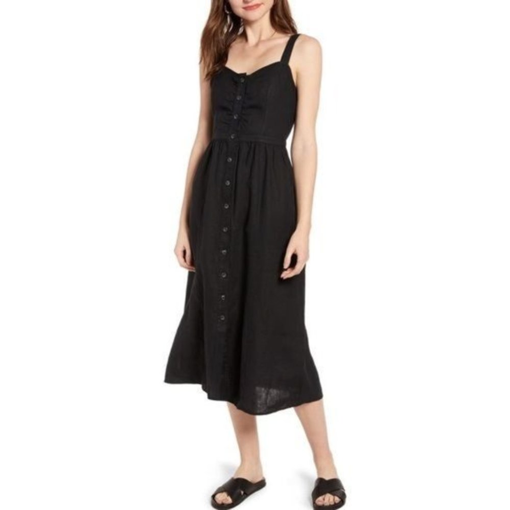 Treasure & Bond Button Front Sleeveless Sweetheart Neckline Linen Midi Dress NWT